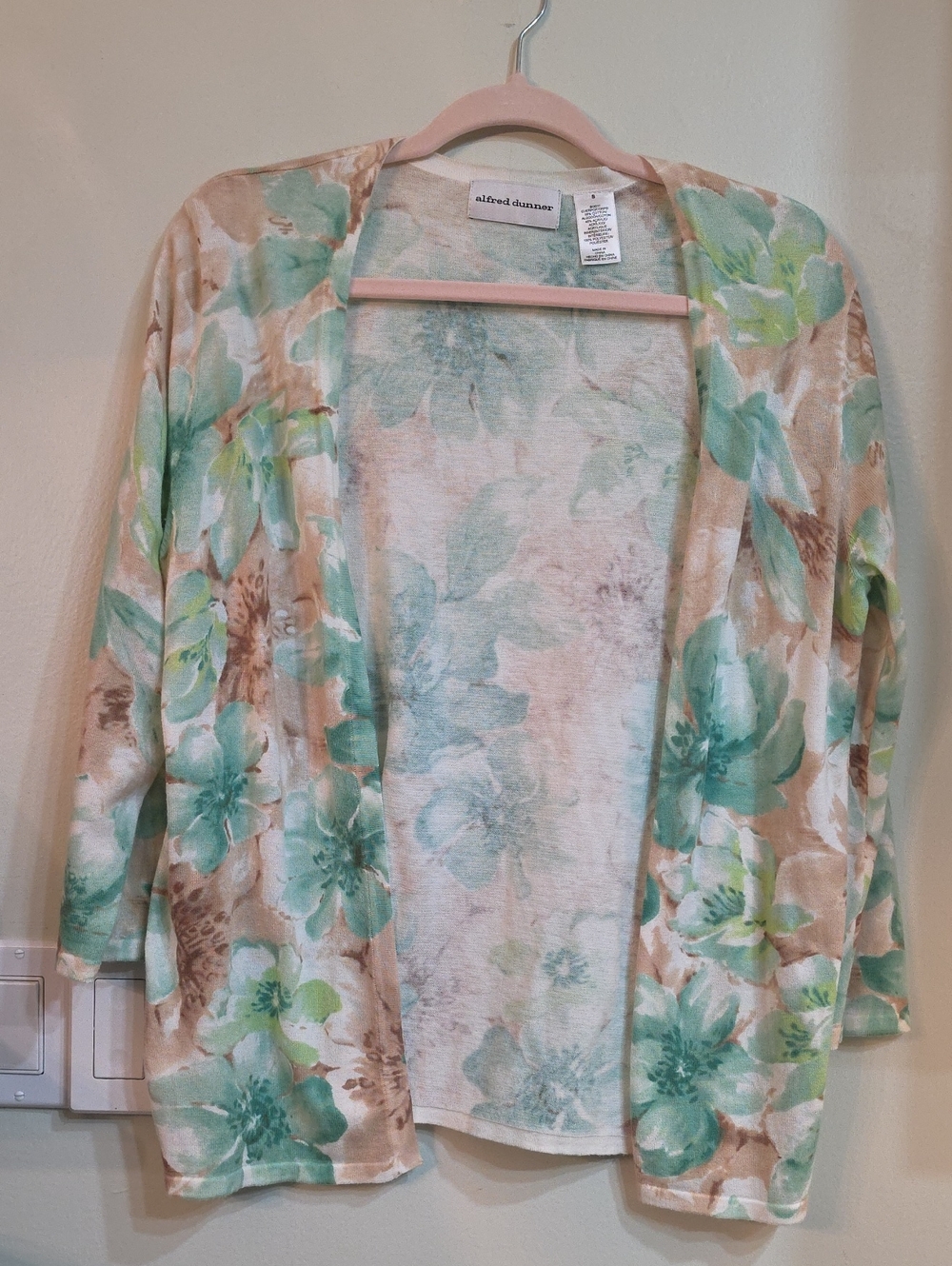 Alfred Dunner Mint Green & Beige Floral Open-Front Cardigan